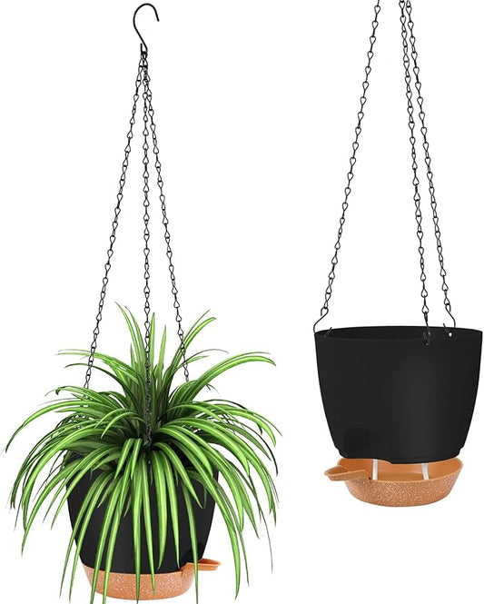 GARDIFE Hanging planters for Indoor Plants, 8 inch Hanging Planter, Self Watering Plant Pot, 2 Pack self Watering Hanging Planter, Black-HomvellaHome