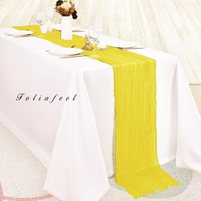 12 Pack Yellow Cheesecloth Table Runner 20 x 120 Inch Long Rustic Gauze Cheese Cloth Table Runner for Wedding 10FT Bridal Baby Shower Table Decorations Boho Fabric Sheer Birthday Party Table Decor-HomvellaHome