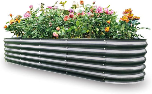 Gardmax Galvanized Raised Garden Bed, Lightweight Planter Boxes Outdoor with Easy Assembly, Large Garden Bed for Vegetables, Fruits, Flower Dark Grey 8FT-HomvellaHome