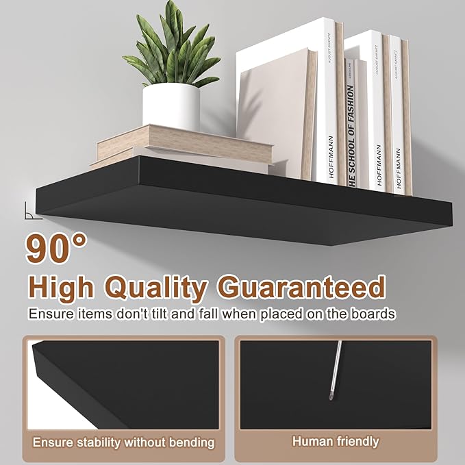 12 Inch Deep Floating Shelves for Wall 3 Pack Floating Shelves Large Storage Space Wall Mount Shelf for Living Room Kitchen Bathroom 36" W x 12" D x 1.2" H Black-HomvellaHome