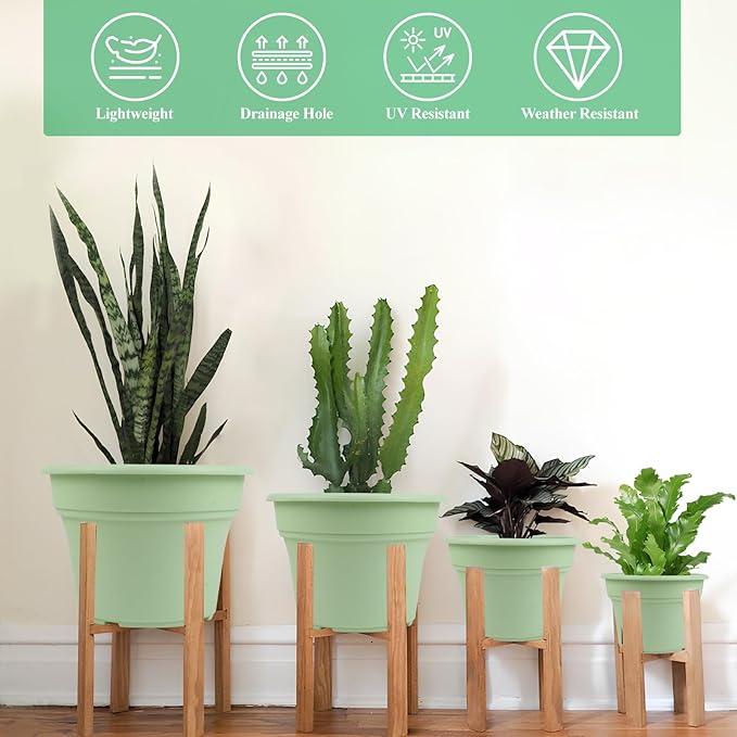 11 Inch Plastic-Flower-Pot-for-Indoor-Plants, 4 Pack Large Outdoor Planter Pot with Drainage Holes & Saucers, Resin Decorative Garden Pots Planters-HomvellaHome