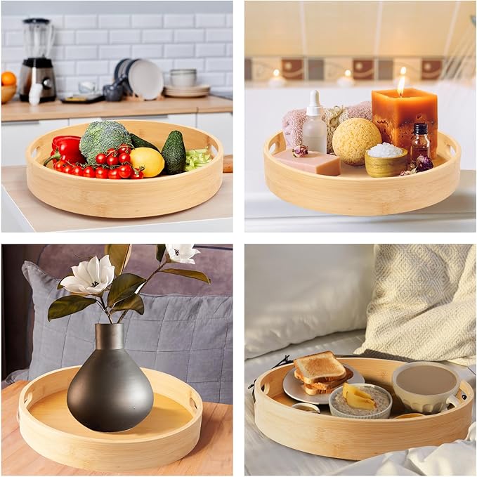 12in Bamboo Lazy Susan Organizer for Countertop and Cabinet with Large and Stable Chassis,Round Rotating Bamboo Tray for Station Organizer,for Kitchen Bathroom Laundry Room (12in)-HomvellaHome