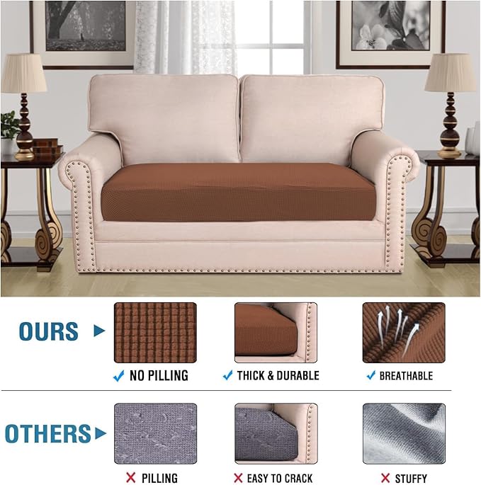H.VERSAILTEX Super Stretch Individual Seat Cushion Covers Sofa Covers Couch Cushion Covers Slipcover Sets Thick Jacquard Textured Twill Fabric (1 Piece Loveseat Cushion Cover, Caramel)-HomvellaHome