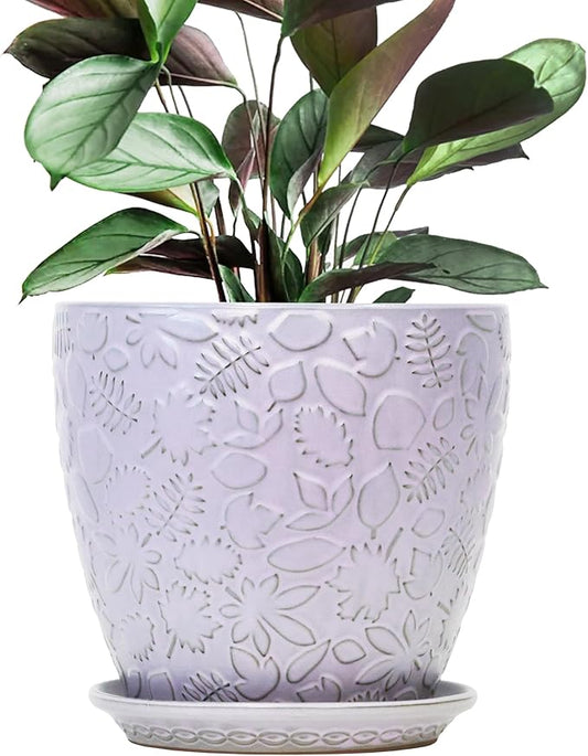 10inch Retro Ceramic Planter with Drainage Hole and Saucer for Multiple Plants, Indoor-Outdoor Garden Pots for Succulent, Orchid, and Flower (Fits Inner Pots Up to 9 Inch, Retro Purple)-HomvellaHome