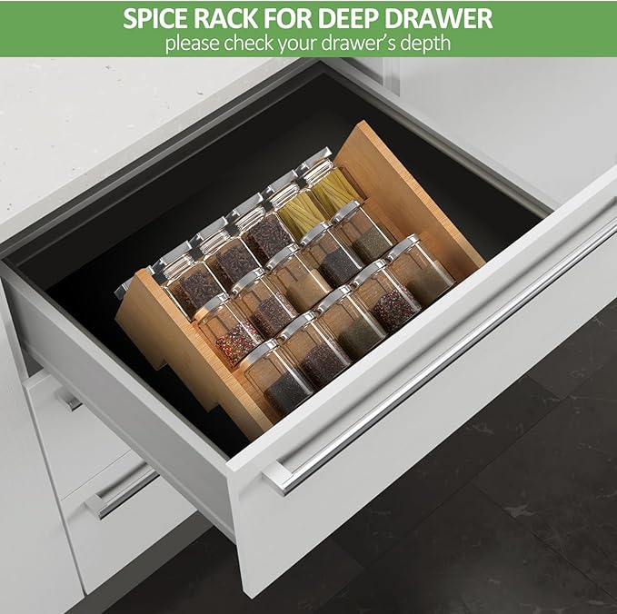 2 Pack Bamboo Spice Rack Organizer for Countertop, 3 Tier Spice Step Shelf for Cabinet (Jars Not Included)-HomvellaHome