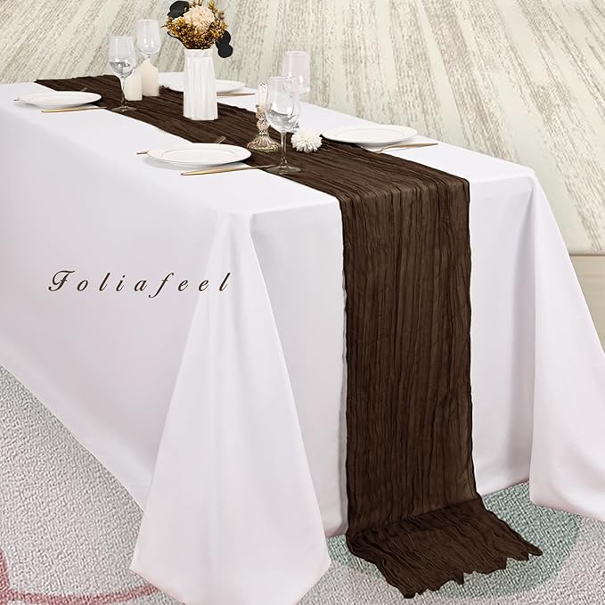 10FT 6 Pack Brown Cheesecloth Table Runner 20 x 120 Inch Long Boho Fabric Rustic Cheese Cloth Table Runner for Wedding Bridal Shower Baby Shower Gauze Sheer Birthday Party Table Decorations-HomvellaHome