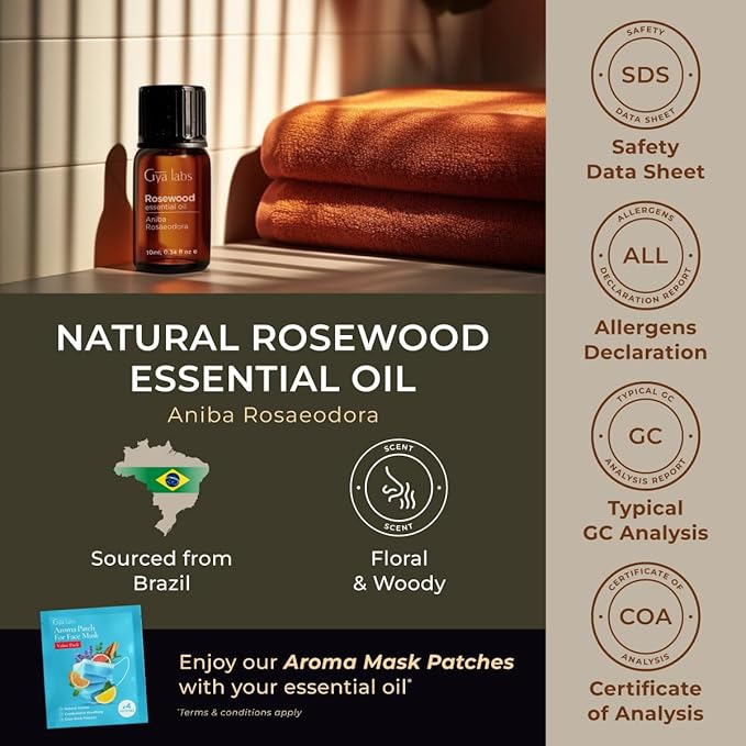 Gya Labs Rosewood Essential Oil for Skin - 0.34 Fl Oz - 100% Pure Natural Rosewood Oil for Diffuser & Aromatherapy, Massage, Candle Making Scent-HomvellaHome