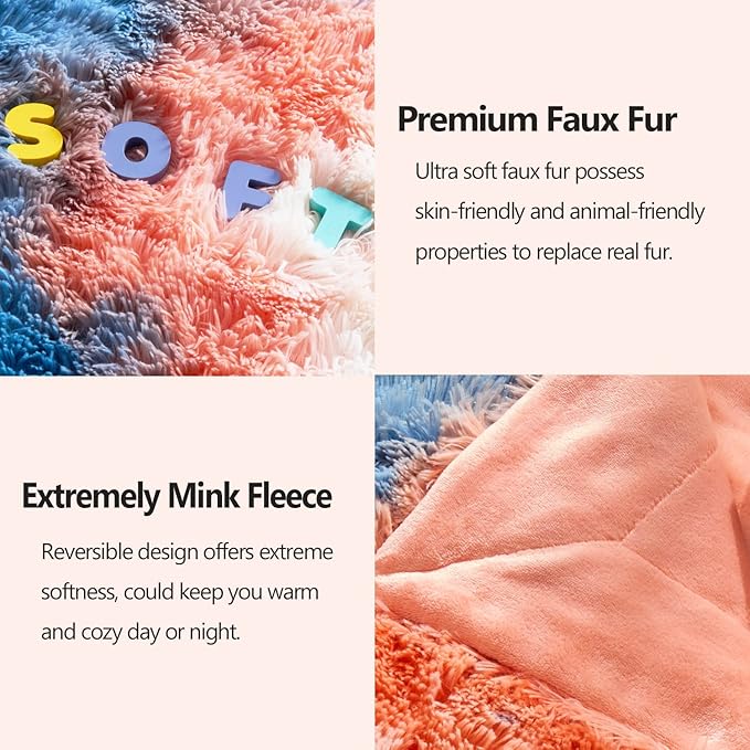 GONAAP Fuzzy Faux Fur Throw Blanket Queen Size Tie-dye Sunset Super Soft Cozy Plush Fuzzy Shaggy Blanket for Couch Sofa Bed (Tie-dye Sunset, Queen(90"x90"))-HomvellaHome