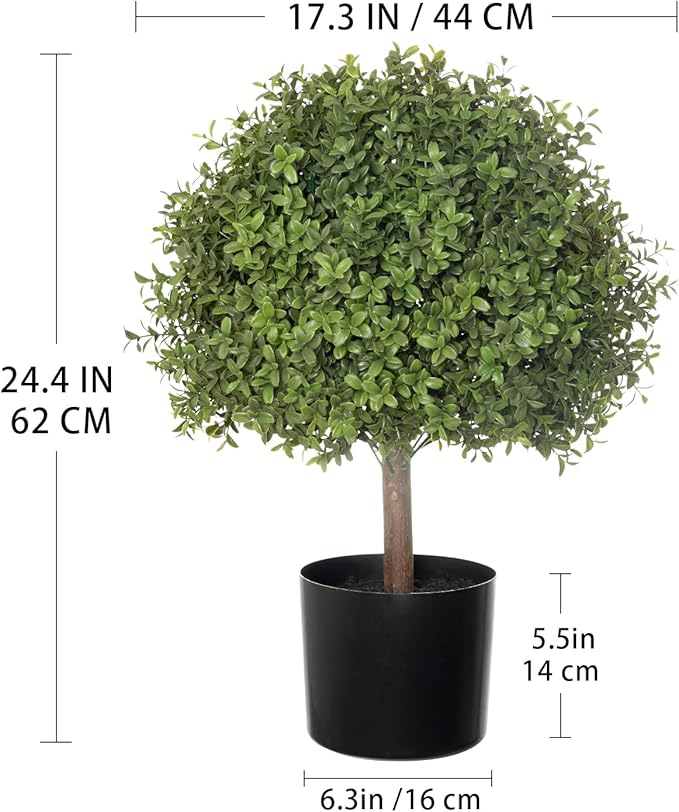 2 Pack 24.5inch Artificial Topiary Ball Plants, Faux Boxwood Ball in Pot, Fake Outdoor Plant for Front Door Decor, Home Decor, Garden, Wedding Decor-HomvellaHome