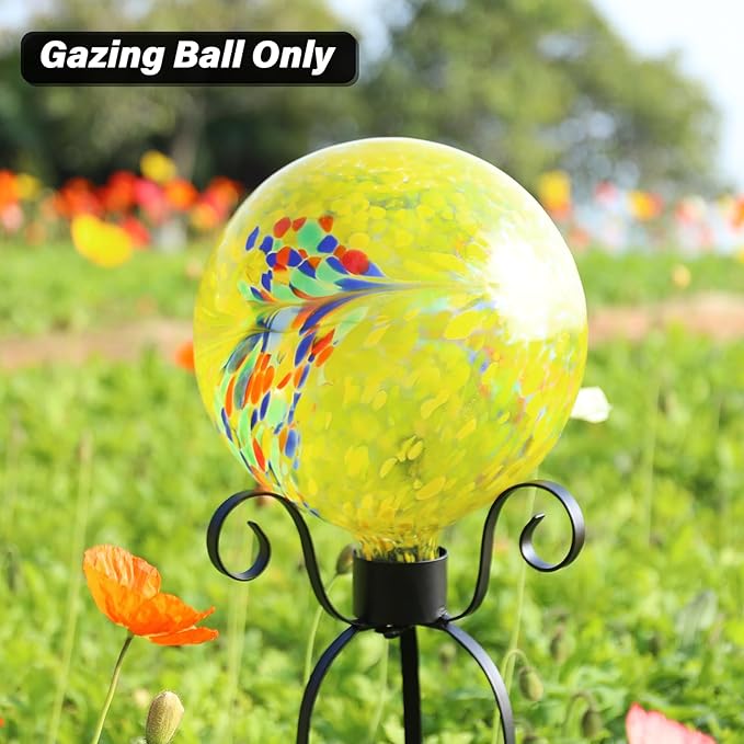 10 Inch Gazing Ball Glass Reflective Garden Globe Outdoor Gazing Globe Yard Ornament for Garden Yard Home Outdoor Decoration Yellow（NOT Solar-HomvellaHome