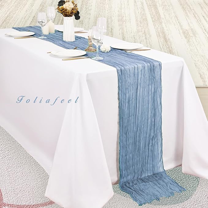 12 Pack Dusty Blue 10FT Cheesecloth Table Runner Rustic Gauze Fabric Cheese Cloth Table Runner for Wedding Bridal Baby Shower Table Decor 20 x 120 Inch Long Boho Sheer Birthday Party Table Decorations-HomvellaHome