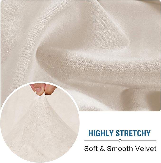 H.VERSAILTEX Velvet Stretch Couch Cushion Cover Plush Cushion Slipcover for Chair Cushion Furniture Protector Seat Cushion Sofa Cover (1 Piece Armchair Cushion Covers, Ivory)-HomvellaHome