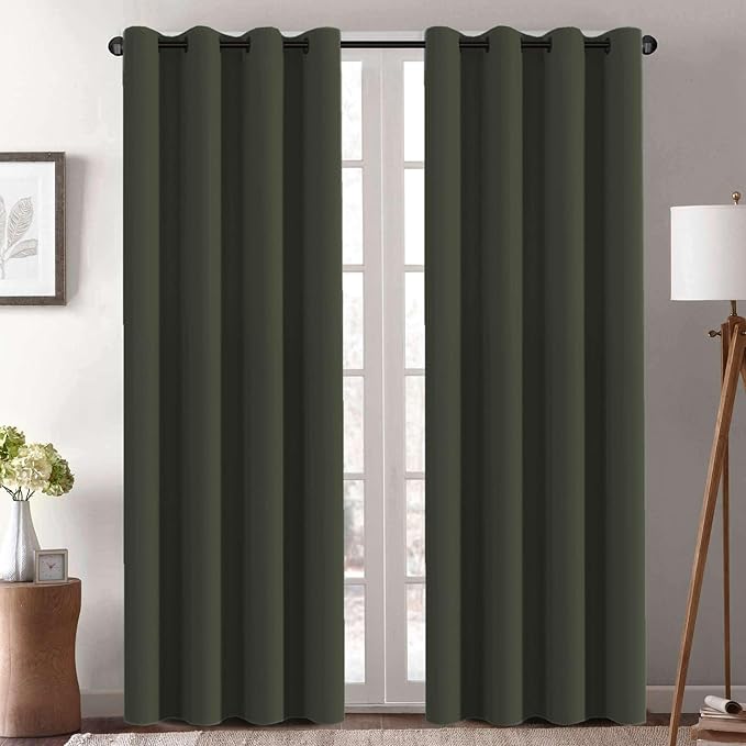 H.VERSAILTEX Thermal Insulated Blackout Window Panels Microfiber Formaldehyde-Free Kids Curtains for Holiday Season Home Decoration,Grommet Top,52 by 96 - Inch - Olive - Set of 2-HomvellaHome