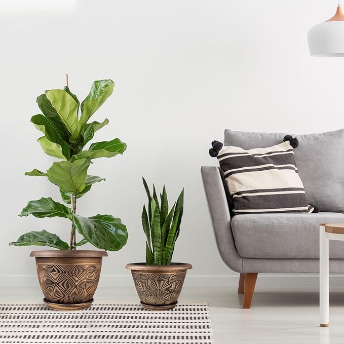 12 Inch Large Planter Pot for Plants Indoor Outdoor, 4 Pack Plastic Flower Pots with Drainage Hole & Tray, Modern Decorative Garden Pot with Saucer, Plant Container for House-HomvellaHome