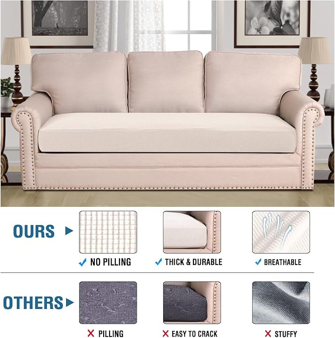 H.VERSAILTEX Super Stretch Individual Seat Cushion Covers Sofa Covers Couch Cushion Covers Slipcover Sets Thick Jacquard Textured Twill Fabric (1 Piece Sofa Cushion Cover, Ivory)-HomvellaHome