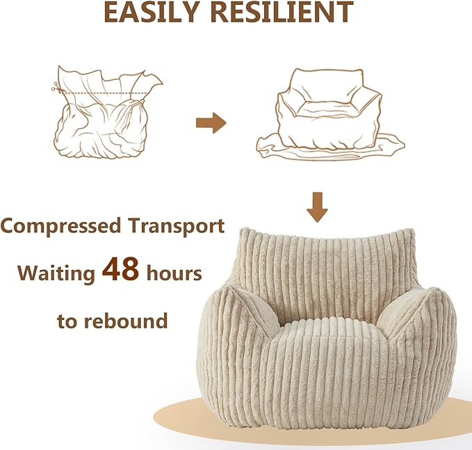 Giant Bean Bag Chairs for Adults Teens, Large Bean Bag Sofa Chairs with Filling Comfy Fuzzy BeanBag Chair with Armrests for Bedroom Living Room Reading-HomvellaHome