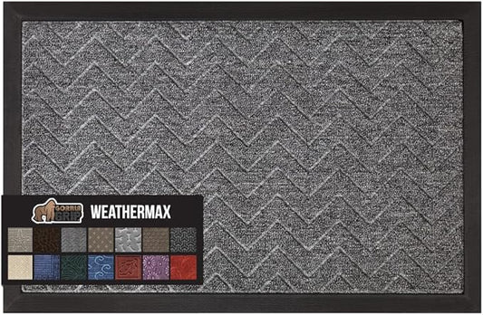 GORILLA GRIP 100% Waterproof All-Season WeatherMax Doormat, 60x24, US Designed Natural Rubber, Stain and Fade Resistant, Low Profile Indoor Outdoor Door Mats, Easy Clean Patio Mat, Steel Chevron-HomvellaHome