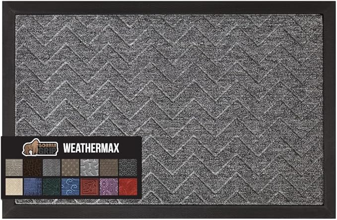 GORILLA GRIP All-Season WeatherMax Doormat, 72x24, Durable Natural Rubber, Stain and Fade Resistant, Low Profile, Indoor Outdoor Door Mats, Easy Clean Patio Entrance Mat, Steel Chevron-HomvellaHome