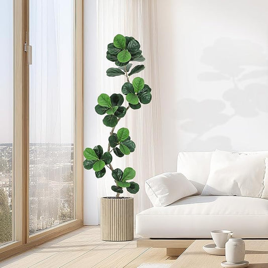 GarveeHome Fiddle Leaf Fig Artificial Tree with White Planter,6ft Faux Plants Indoor with Moss, Fake Rubber Tall Fake Floor Plant in Pot - Artificial Trees for Home Office Living Room Decor-HomvellaHome