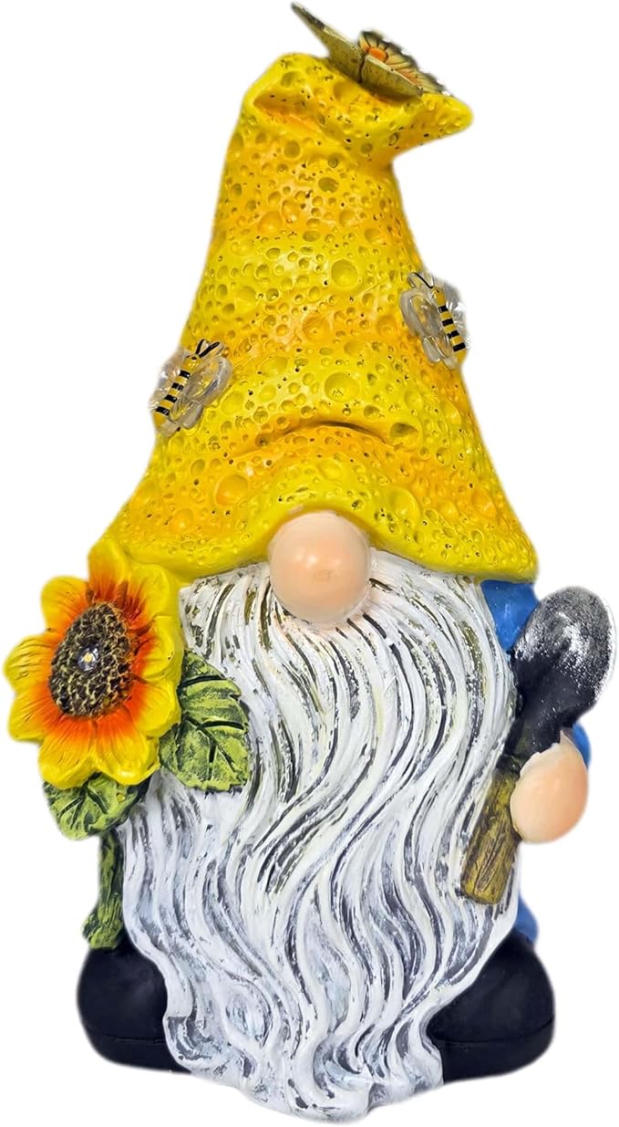 Garden Gnomes Outdoor Decor Solar Gnomes Statues with Butterfly Bee Sunflower Led Lighted Dwarf Outside Decorations for Yard Patio Lawn Ornaments Gifts for Women Mom-HomvellaHome