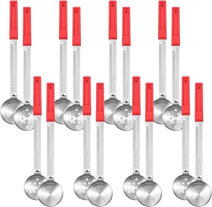 16 Pcs Portion Control Serving Spoons, Restaurant Measuring Serving Ladle Utensils, Portion Control Slotted Scoops for Weight Loss, Solid and Perforated Scoops(Red,2 oz)-HomvellaHome