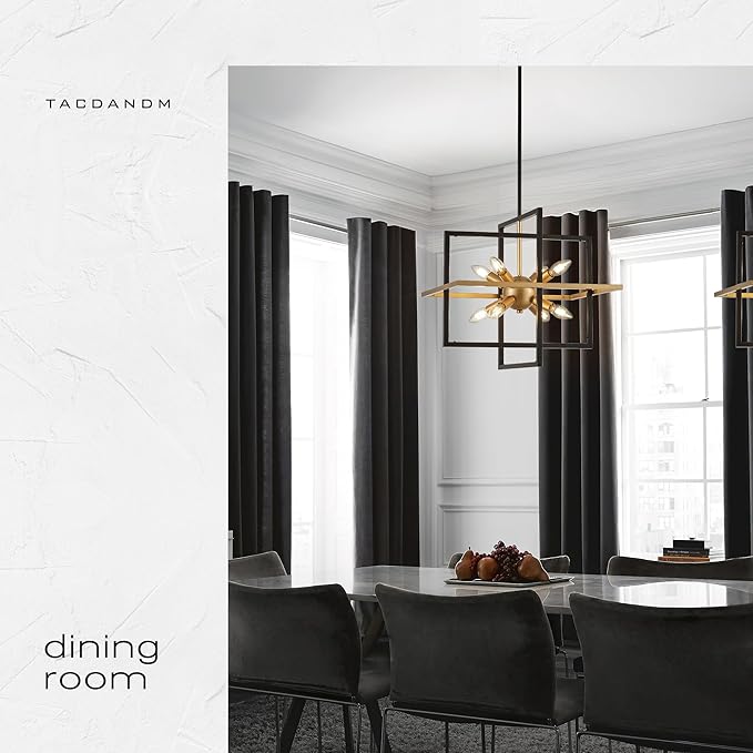 18.9'' Black Gold 8-Light Sputnik Chandelier Modern Industrial Adjustable Hanging Geometric Pendant Light Fixture for Entryway Foyer Stairway Hallway Bedroom Living Room Kitchen Island-HomvellaHome