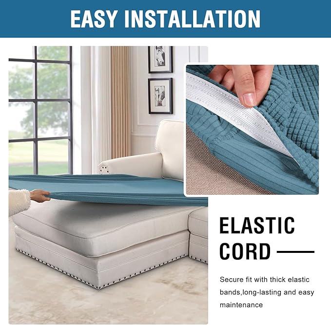 H.VERSAILTEX Super Stretch Individual Chaise Cover Sectional Couch Covers for L Shaped Sofa Both Left/Right Featuring Thick Jacquard Textured Twill Fabric (1 Piece Chaise Cover, Storm Blue)-HomvellaHome