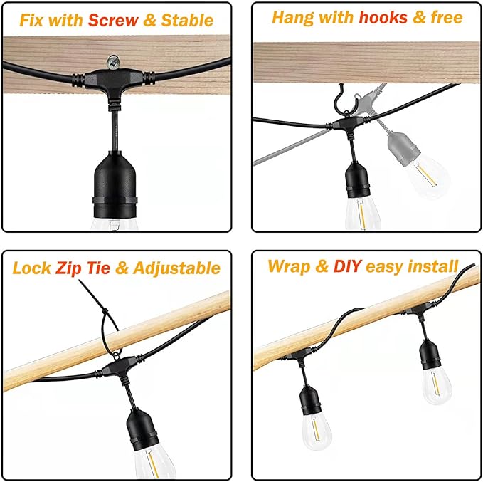 120 FT Outdoor String Lights LED Waterproof with 40 Shatterproof Plastic Warm Edison Bulbs String Bistro Lights for Patio Gazebo Pergola Market-HomvellaHome