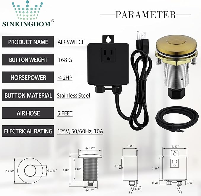 Garbage Disposal SinkTop Air Switch Kit with Stainless Steel Button, Champagne Gold-HomvellaHome