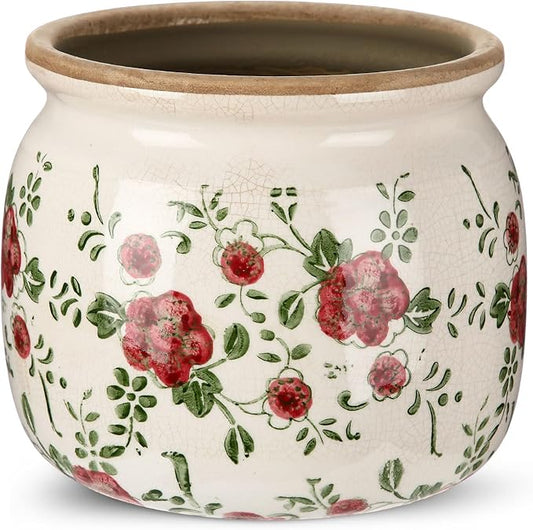 1 Pcs Vintage Planter Large Ceramic Plants Pot Red Plum Crack Cottage Scroll Vase Flower Vase Pot Indoor Plants Home Kitchen Decor Farmhouse Antique Decorative Gift-HomvellaHome