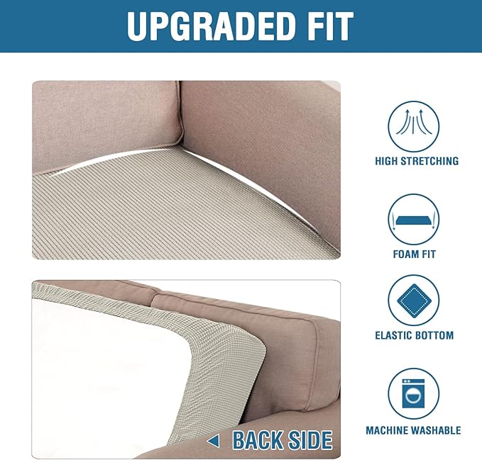 H.VERSAILTEX Super Stretch Individual Seat Cushion Covers Sofa Covers Couch Cushion Covers Slipcover Sets Thick Jacquard Textured Twill Fabric (1 Piece Sofa Cushion Cover, Island Fossi)-HomvellaHome