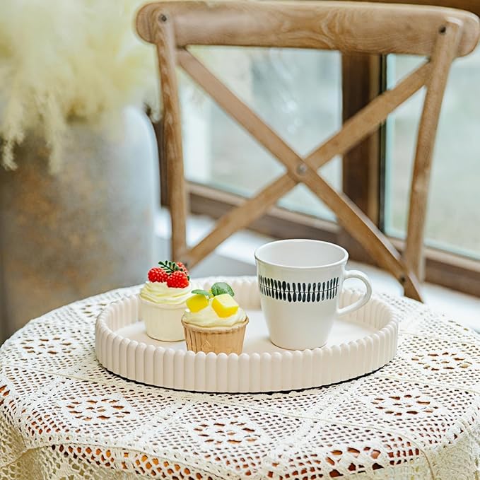 11.8in Decorative Tray for Coffee Table Decor- Modern Oval Concrete Tray for Home Decor- Minimalist Handcrafted Centerpieces Tray for Living Room, Kitchen Dining Table, Entryway (Beige)-HomvellaHome