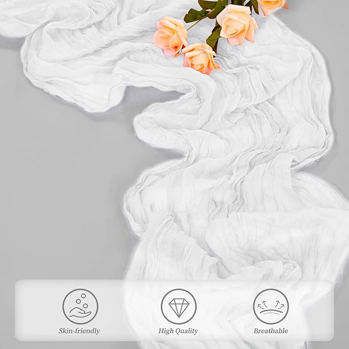 10FT 20 Pack White Cheesecloth Table Runner 20 x 120 Inch Long Rustic Gauze Cheese Cloth Table Runner for Wedding Bridal Baby Shower Table Decorations Boho Fabric Sheer Birthday Party Table Decor-HomvellaHome