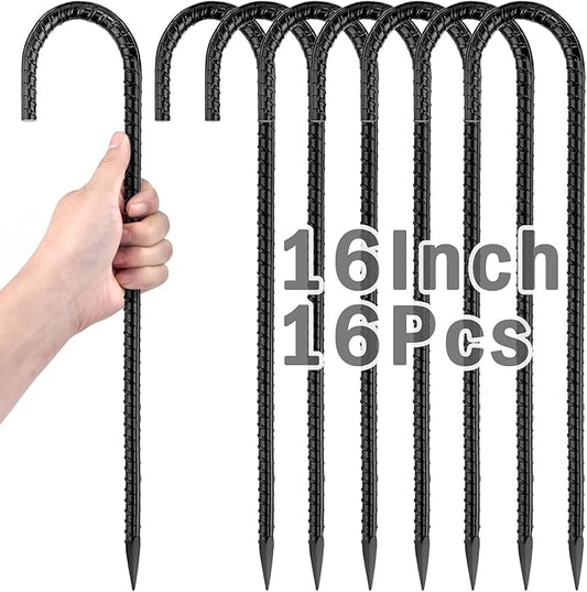 16 Inch Ground Stakes Heavy Duty,16 Pack Metal Fence Stakes for Ground for Wire Fencing,Heavy Duty Long Tent Stakes for Trampolines Camping Canopies and Swing Set-HomvellaHome