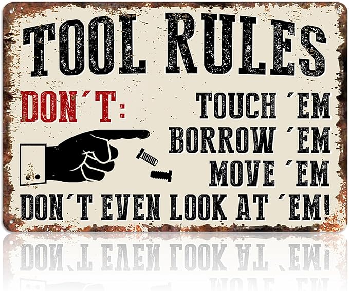 Garage Signs Metal Wall Decor - Vintage Tool Rule Metal Tin Signs for Men, Funny Shop Accessories Bar Decoration for Man Cave 8x12 Inch-HomvellaHome