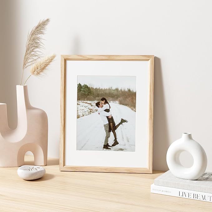 11x14 Picture Frame Natural Solid Oak Photo Frames with 8x10 Removable Mat Wall Hanging Large Handcrafted Frame with HD Plexiglass Wall and Tabletop Display Large Poster Frame-HomvellaHome