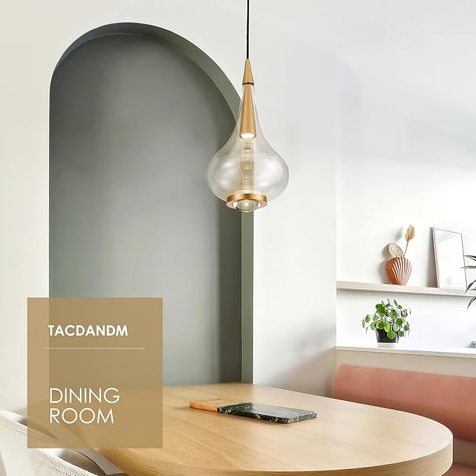 1-Light Teardrop Pendant Light, Brass Gold Ceiling Hanging Light Fxitures, LED Light Fixtures Ceiling Glass Pendant Lighting for Kitchen Island Dining Room Bar-HomvellaHome