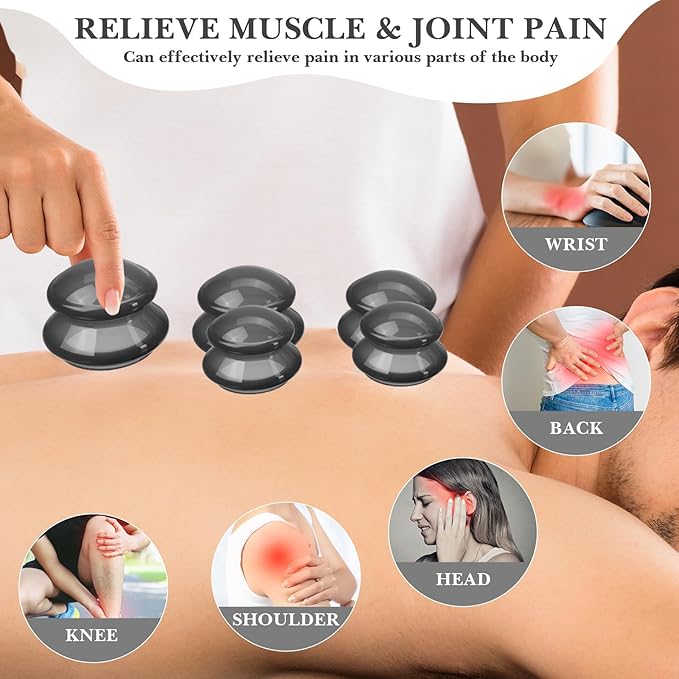 Geiserailie 16 Pcs 4 Sizes Cupping Therapy Set Silicone Cupping Massage Cups Professional Chinese Therapy Cup Vacuum for Body Muscle Nerve(Onyx)-HomvellaHome