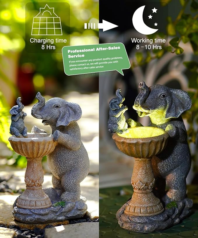 Garden Elephant Statues for Bird Bath: Outdoor Sculptures for Lawn Patio Yard Balcony Porch - Unique Gifts for Mother Grandma-HomvellaHome
