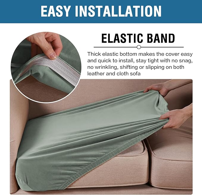 H.VERSAILTEX Velvet Stretch Couch Cushion Cover Plush Cushion Slipcover for Chair Cushion Furniture Protector Seat Cushion Sofa Cover (1 Piece Armchair Cushion Covers, Sea Grass)-HomvellaHome