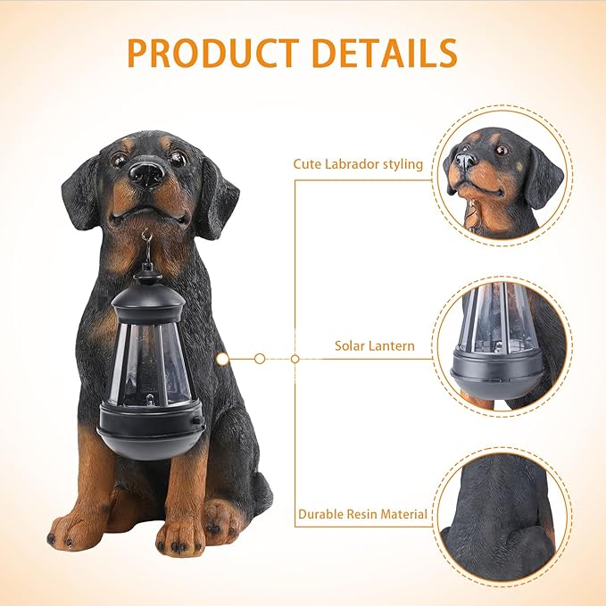 Garden Dog Statues Outdoor Decor, 13" Solar Powered LED Lights Outdoor Statue Garden Decorations Rottweiler Figurine for Patio, Lawn, Yard Art Decoration, Housewarming Garden Gift-HomvellaHome