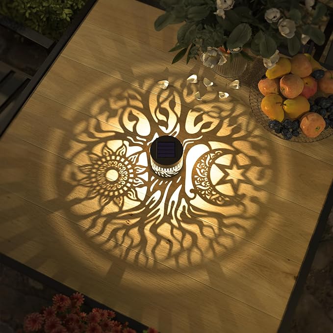 2 Pack Solar Fence Lights Metal Solar Powered Outdoor Wall Deck Step Lights Tree Theme Waterproof Fence Light for Garden Post Patio Backyard Yard Decor (Tree, 2 Pack)-HomvellaHome