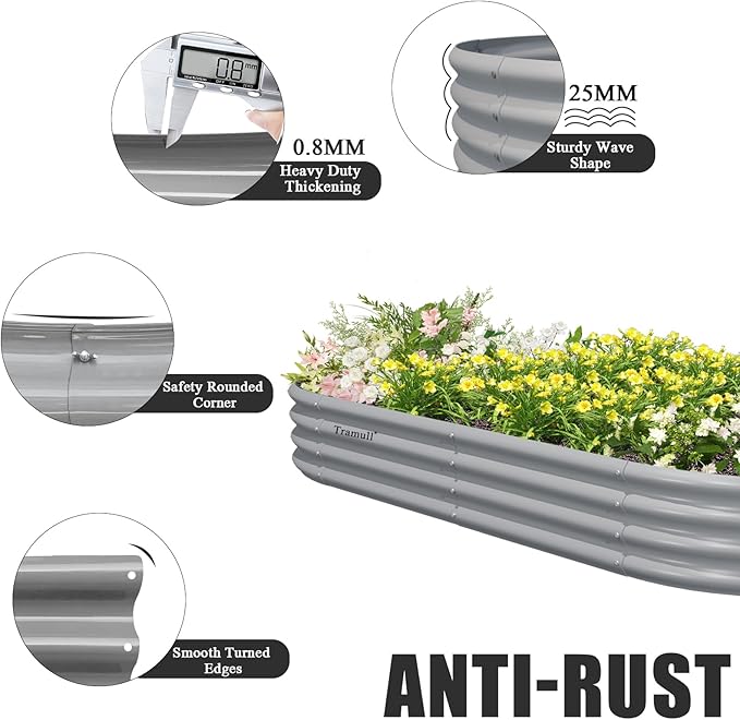 2 Pack 8x4x1FT Galvanized Raised Garden Bed Kit Oval Metal Ground Planter Box Outdoor Bottomless Planter Raised Beds for Vegetables Flowers Herbs Fruits, Gray-HomvellaHome