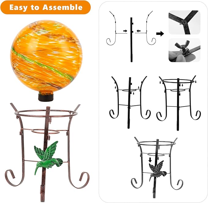 10 Inch Glass Gazing Ball, with 9.4" Tall Metal Gazing Globe Stand, Glass Balls Display Holder Set for Outdoor Garden Lawn Yard Decoration, Sunset Sky-HomvellaHome