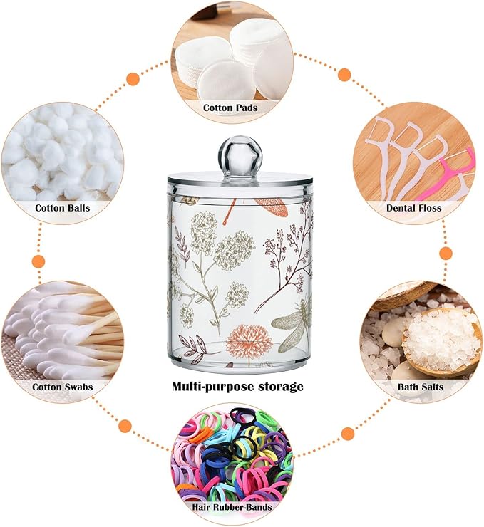 2 Pack Qtip Holder Organizer Dispenser Dragonfly Pattern Bathroom Storage Canister Cotton Ball Holder Container for Cotton Swabs/Pads/Floss-HomvellaHome