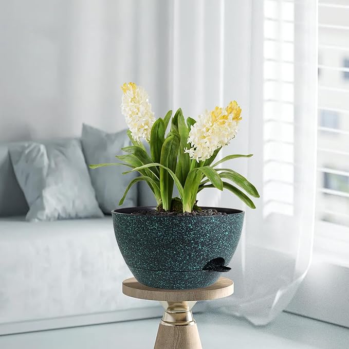 12 Inch Hanging Baskets 2 PC with Chains, Self-Watering Hanging Planters for Indoor Outdoor Plants, Plastic Hanging Flower Pots, Black with Green Speckles-HomvellaHome