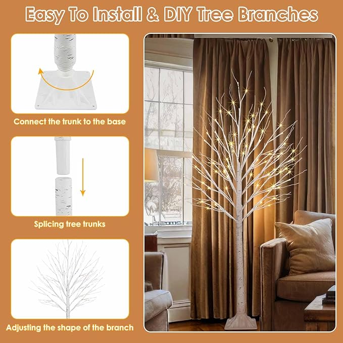 2 Pack 4FT 100LED Christmas Lighted Birch Tree, Timer Function Prelit Artificial Tree Lamp Plug in with Warm White Lights, 2 Modes Twinkling Twig Trees for Indoor Outdoor Party Christmas Decorations-HomvellaHome