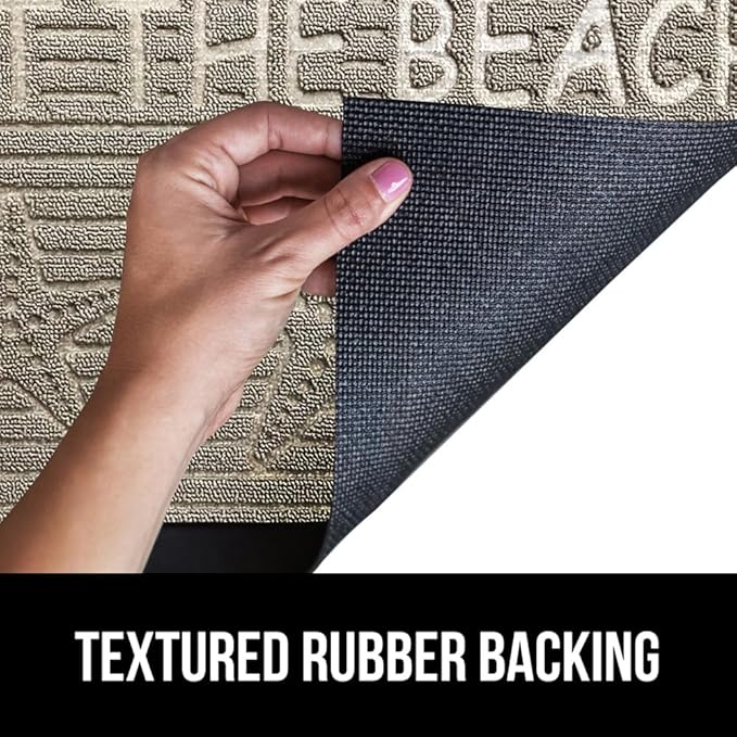 GORILLA GRIP 100% Waterproof All-Season WeatherMax Doormat US Designed Natural Rubber, Stain and Fade Resistant, Low Profile Indoor Outdoor Door Mats, Easy Clean Patio Mat, 17x29, Sand Beach-HomvellaHome