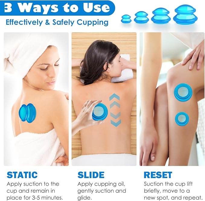 15Pcs Cupping Therapy Set-Professional Silicone Cupping, Suitable for Facial Body Massage/Deep Myofascial Release/Pain Relief/Muscle Relaxation & More (Blue,15pcs)-HomvellaHome