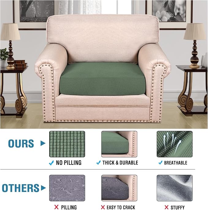 H.VERSAILTEX Super Stretch Individual Seat Cushion Covers Sofa Covers Couch Cushion Covers Slipcover Sets Thick Jacquard Textured Twill Fabric (1 Piece Chair Cushion Cover, Loden Frost)-HomvellaHome
